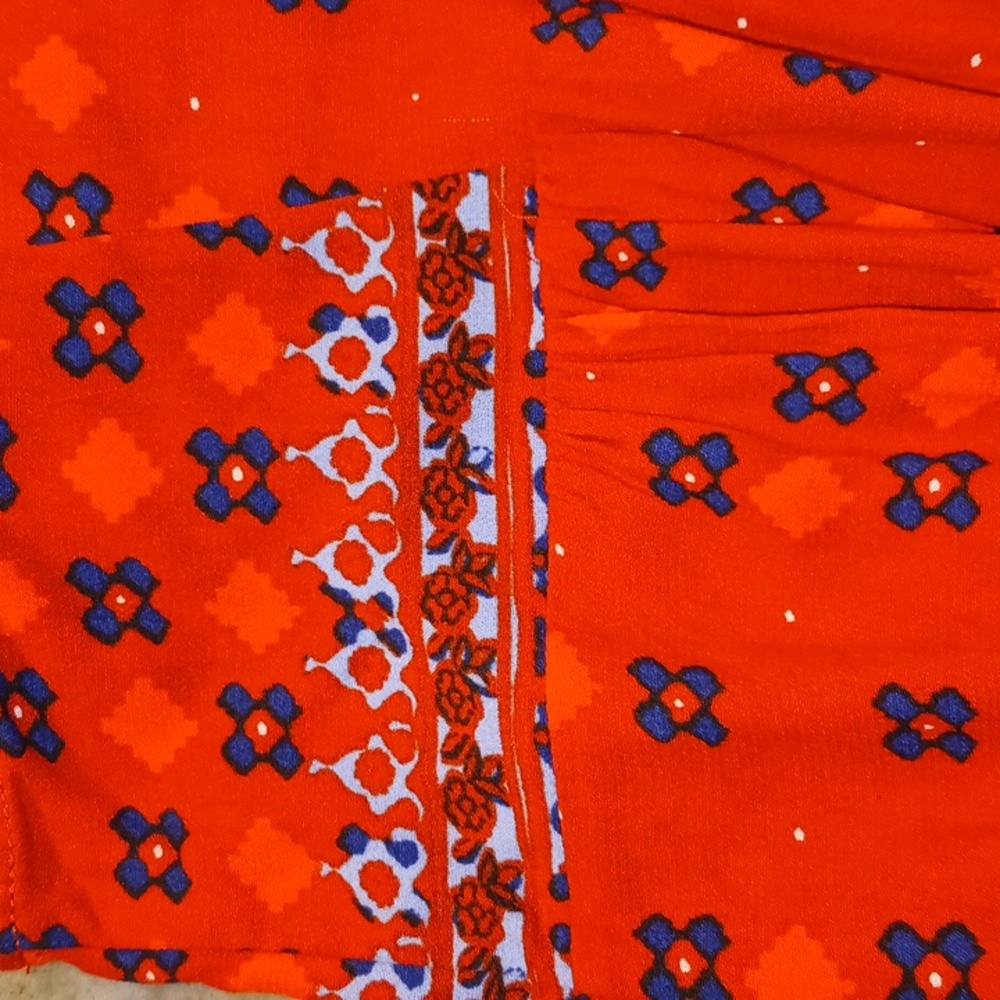 Free People "Scarlet" bohemian tunic blouse v neck button - L - orange/navy - Picture 10 of 12